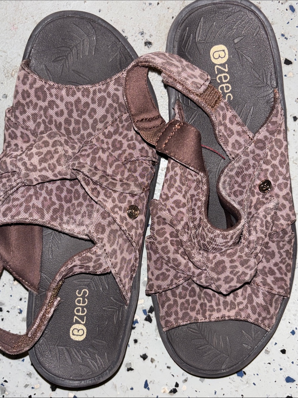 Bzees Black and Leopard Print Casual Sandals - Picture 2 of 7